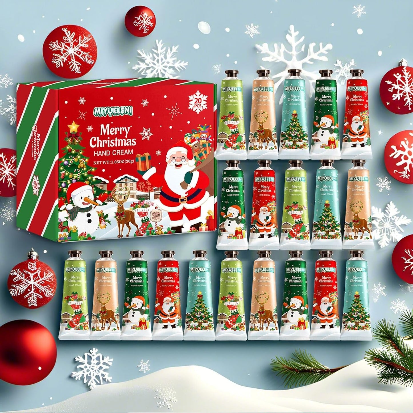 20 Pack Christmas Hand Lotion Gifts Set，Moisturizing Hand Cream for Women, Mini Travel Size Holiday Gifts, Stocking Stuffers & Bulk Gifts for Christmas Appreciation 30ml